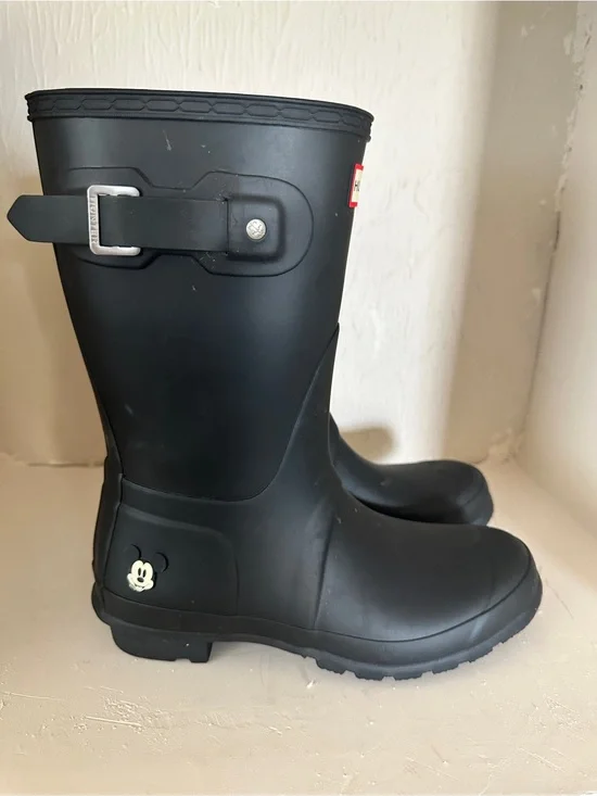 Hunter Black Women's Rain Boots with Mickey Accent