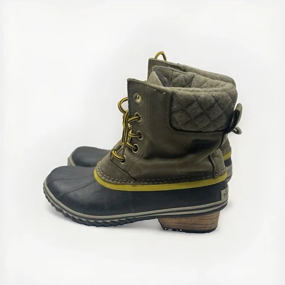 Sorel Slimpack II Gray Green Lace Up Winter Boots US 8.5 Women's Short Booties