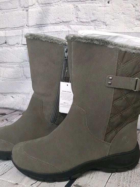 Lands End Winter Boots Thermolite Faux Fur Suede Women's 8 Gray