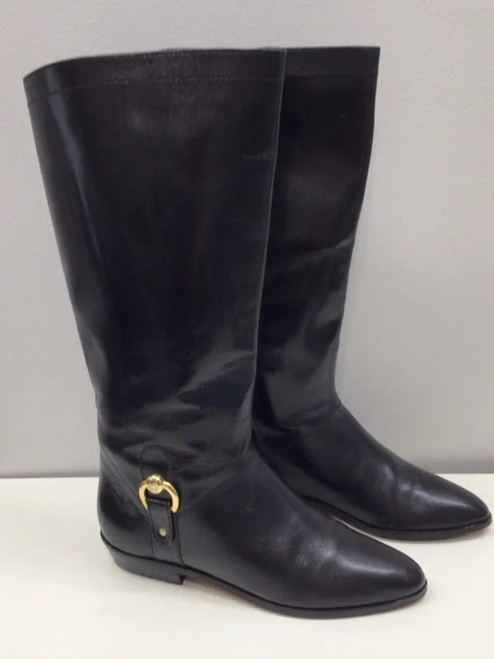 ETIENNE AIGNER Black Leather Knee-High Riding Boots  CIRCA 1990  NEW OLD STOCK