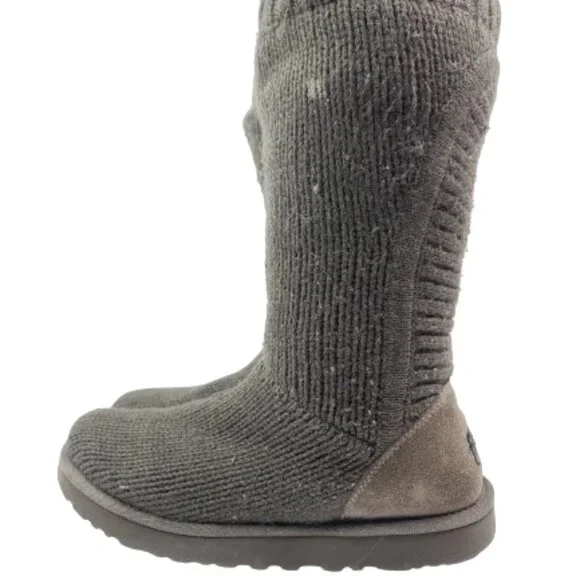 UGG Women's‎ Grey 1012287 Wool Ribbed Knit Shearling Lined Winter Boot Size 8