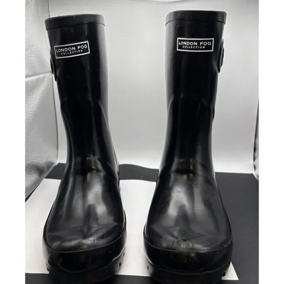 London Fog Women Mid Calf Rain Boots Tally Size US 7M Black Rubber
