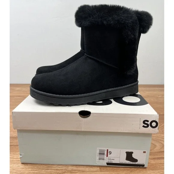 SO Paulina Women's Faux Fur Winter Boots in Black Size 9 NEW