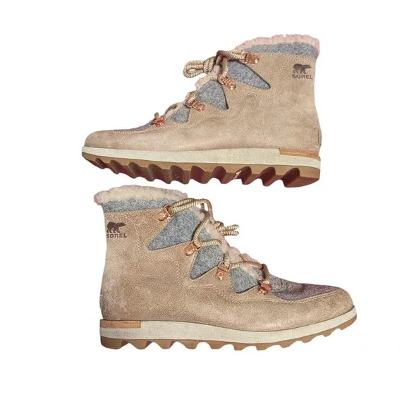 Sorel Sneakchic Alpine Boots Shearling Lace Up Ankle Fleece Wool Women's 7‎