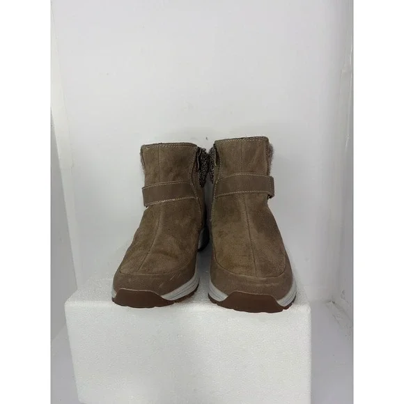 Eddie Bauer Womens Brown Suede Knit Collar Winter Ankle Boots Side Zip Size 10