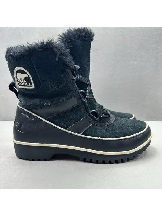 Sorel Tivoli II Womens Size 7‎ Boots Black Suede Mid Cut Waterproof Fleece Lined