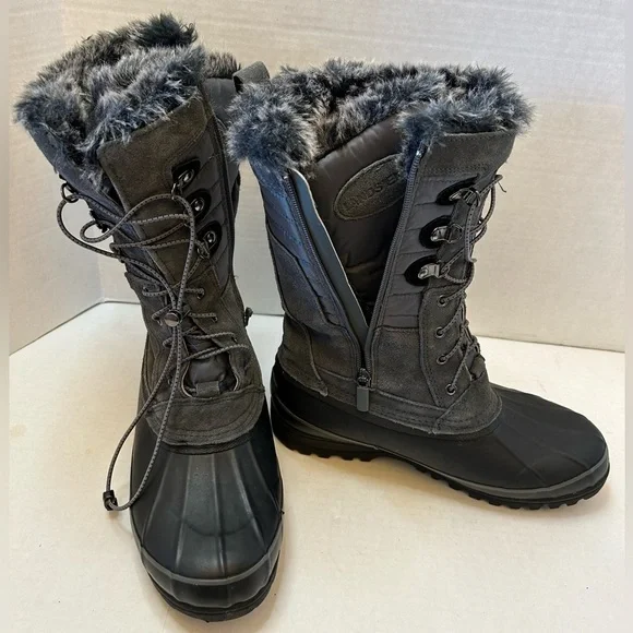 Lands End Squall insulated winter boots w/gray faux fur Thermolite Sz-9-1/2B.  H