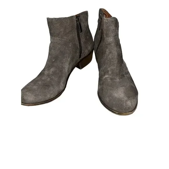 Lucky Brand Boots Womens 6.5 M Brolley Ankle Bootie Brown Suede Cuban Zip‎ Up