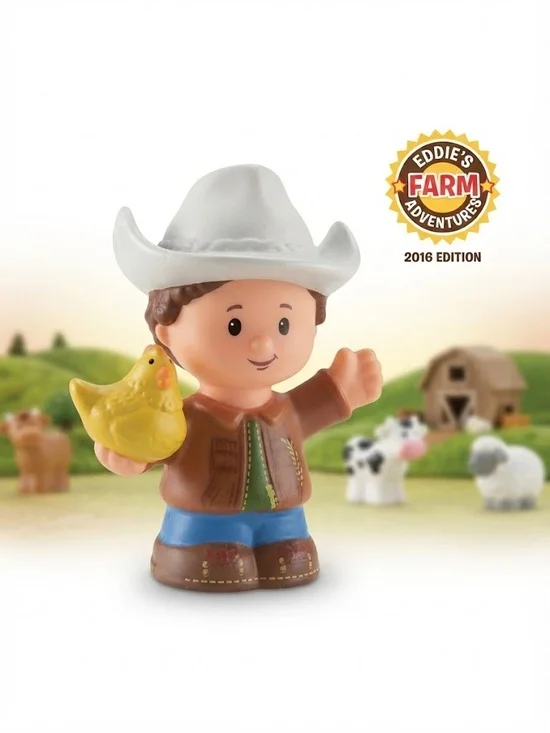 Fisher-Price Little People Farmer Eddie Figure 2016 Cowboy Hat & Hen Accessory
