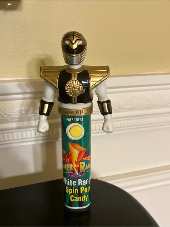 vtg 95 Power Rangers 6” white ranger spin top candy disp (no candy or spinning)