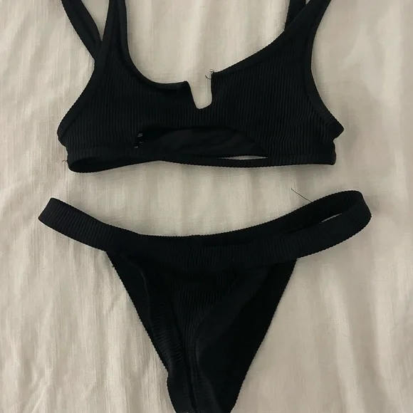 Frankie's Bikinis Black Ribbed Two-Piece Bikini Set