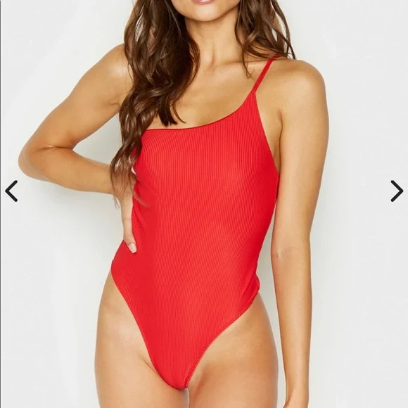 Frankie's Bikinis Red Ribbed One-Piece Swimsuit
