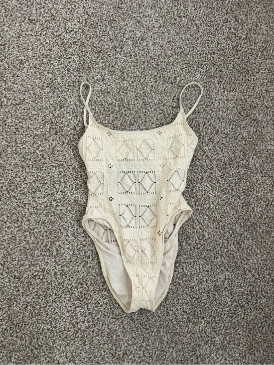 Frankie's Bikinis Cream Crochet One-Piece Swimsuit
