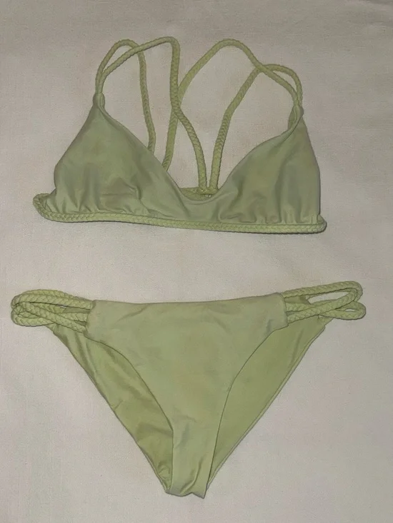 Frankie’s Bikinis Lime Green Braided Strap Bikini Set