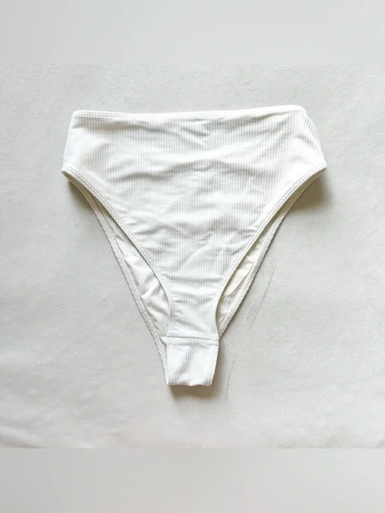 Frankie's Bikinis White Ribbed High-Cut Bikini Bottom - Medium