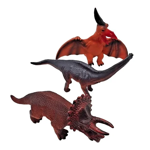 Dinosaur Triceratops Brontosaurus Pterodactyl Soft Rubber Toy Figures Lot‎