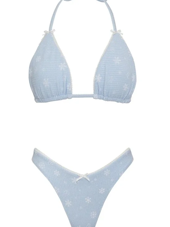 Frankie's Bikinis Set Enzo Waffle Flurries Light Blue Snowflake Bikini 2piece