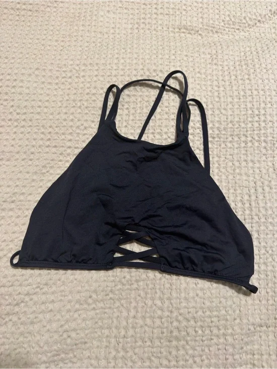 Frankie's Bikinis Black Strappy High-Neck Bikini Top