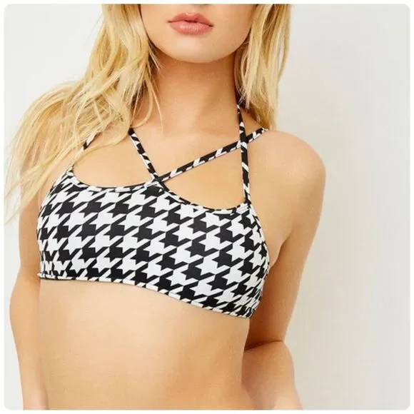 Frankie’s Bikinis Houndstooth Strappy Bikini Top Baddie Y2K Sporty Swim M