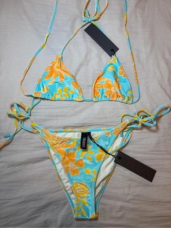 triangl swimwear Aqua & Yellow Floral Velvet Bikini Bottom