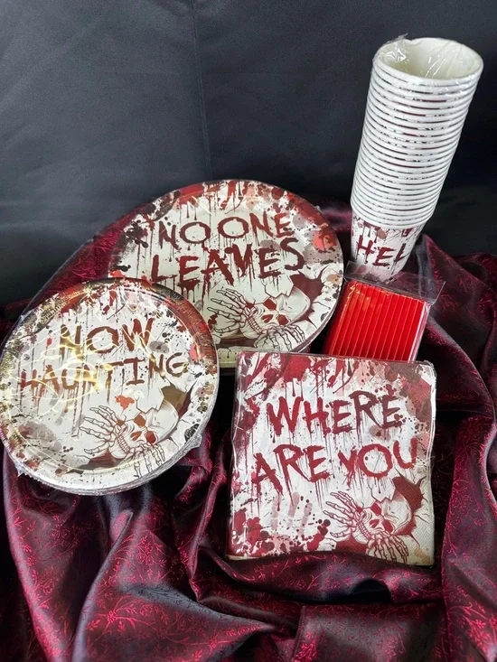 Halloween Paper Plates, Napkins, Cups and Straws Set