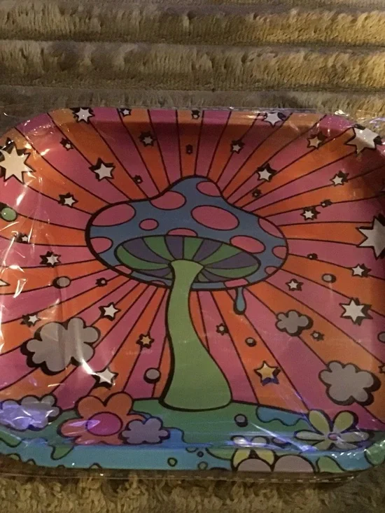 Psychedelic Mushroom Metal rolling tray - Pink & Orange