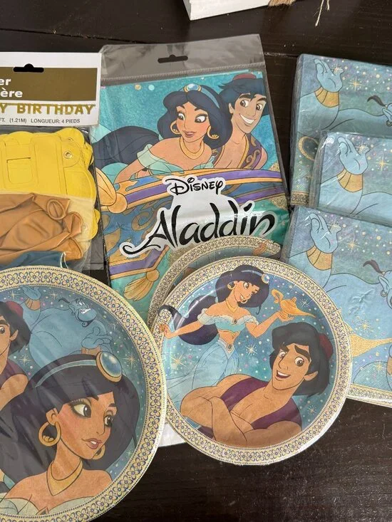 Unique Vintage 90s Aladdin Genie Party Supplies Lot Napkins, Plates & Hats New C