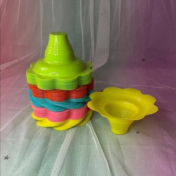 Bright Multi-Color Floral Plastic Snack Bowls - Yellow, Pink, Blue, Orange
