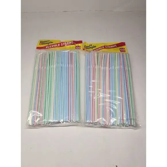 Smart & Simple Flexible Drinking Straws Multi-Color 100 Piece LOT OF Two (2)!