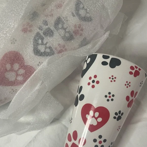 Temptations Paw Print Party Cups - Red, Black, and White