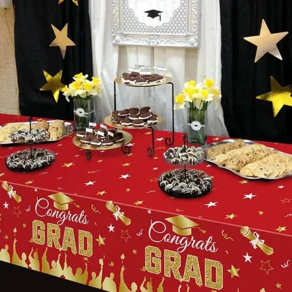 54 x 108 Inch Graduation Plastic Tablecloth - Congrats Grad Design Disposable R