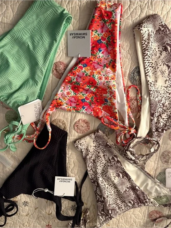5 nwt Monday Swimwear Floral Bikini Bottoms - Coral, Pink, Green, black  Print