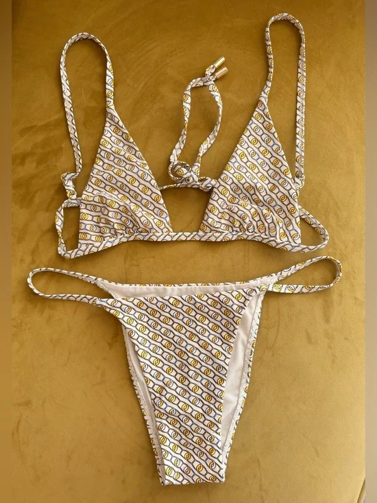 Monday Swimwear Chain Geo Bikini Set Size S Top/M Bottom Luxury Designer