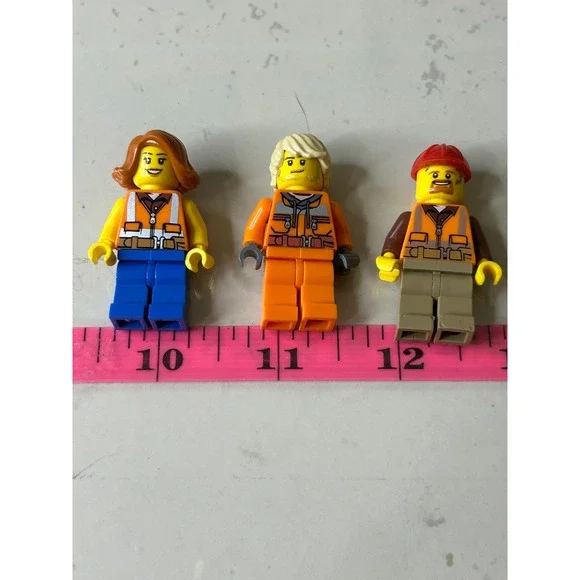 Lego City Construction Worker Minifigure Lot 3‎ Figures Orange Vests Hard Hat