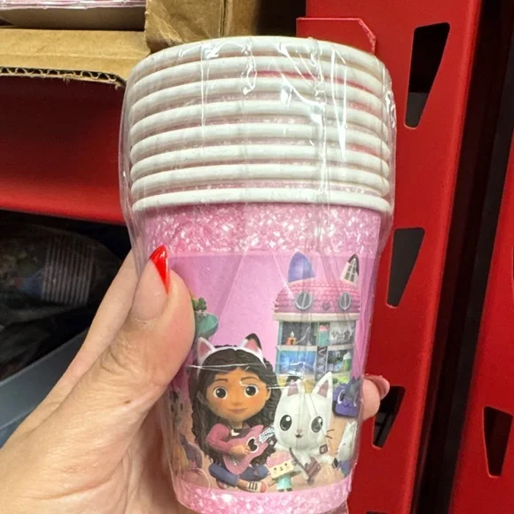 Pink Party Cups with Cartoon Design