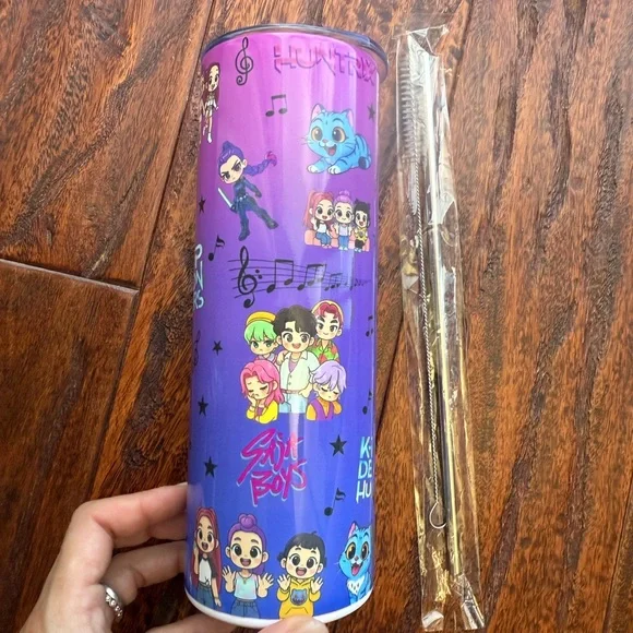 Kawaii Cartoon Tumbler with Straw - Purple and Blue