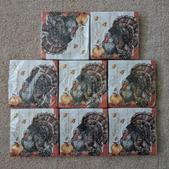 128 Timeless Turkey 2-Ply Thanksgiving Christmas New Year Party Napkins Tissues