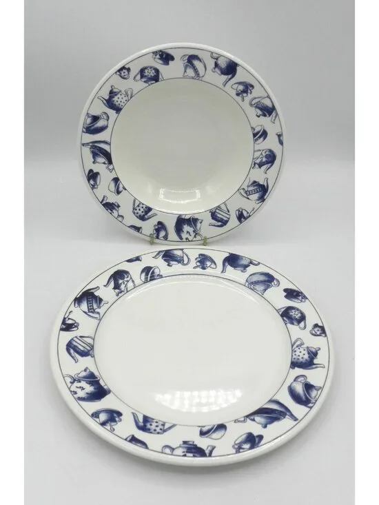 Pier 1 Pattern Code PER33 Blue Teapots 1 Dinner Plates 1 Bowl Replacements