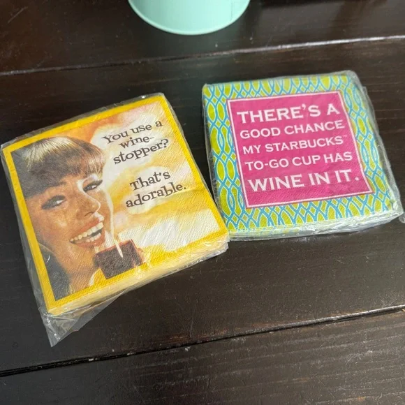 Funny and Colorful Wine  2 pack Cocktail Napkins Junk Journal Ephemera