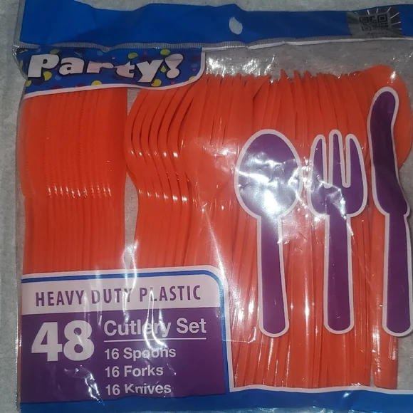 Heavy Duty Plastic Cutlery Set - Orange