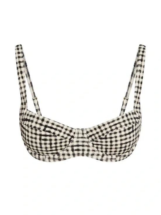 Monday Swimwear SORRENTO TOP - BLACK GINGHAM - size petite NWT!