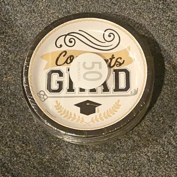 Congrats Grad, Small Plates-White, Gold, Black
