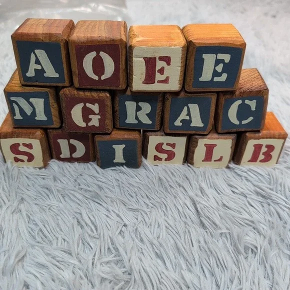 Vintage Wooden‎ Alphabet Blocks Lot of 15 Blocks 2