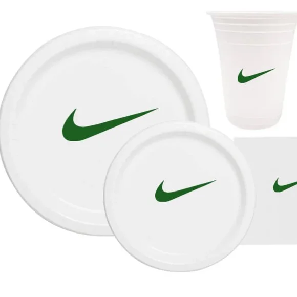 Sw00sh Plates | White & Green Basketball Party Paper Plates | Disposable 60 pcs
