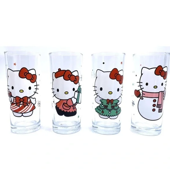 Hello Kitty Festive Glass Set - Red, Green, Pink