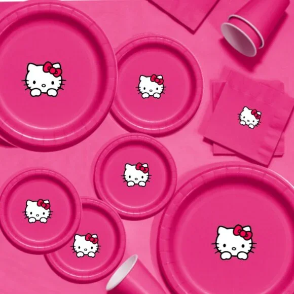 Kitty Party Supplies Set, Pink Paper Plates and Napkins, 45 Count