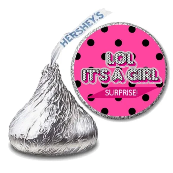 Surprise It's A Girl Lol Party Favor Stickers, 0.75 inch Round Labels, Pink