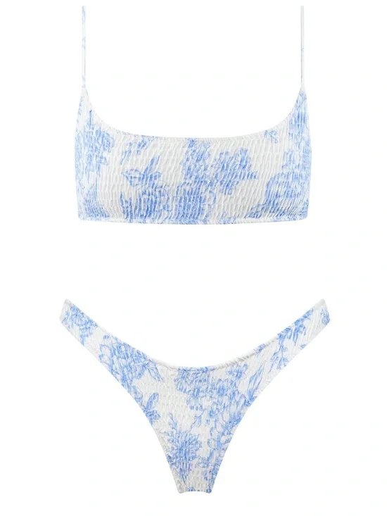 triangl swimwear White and Light Blue Smocked Bikini Set