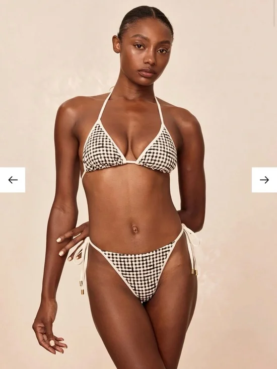 Monday Swimwear Black & White Gingham Triangle Tie-Side Bikini