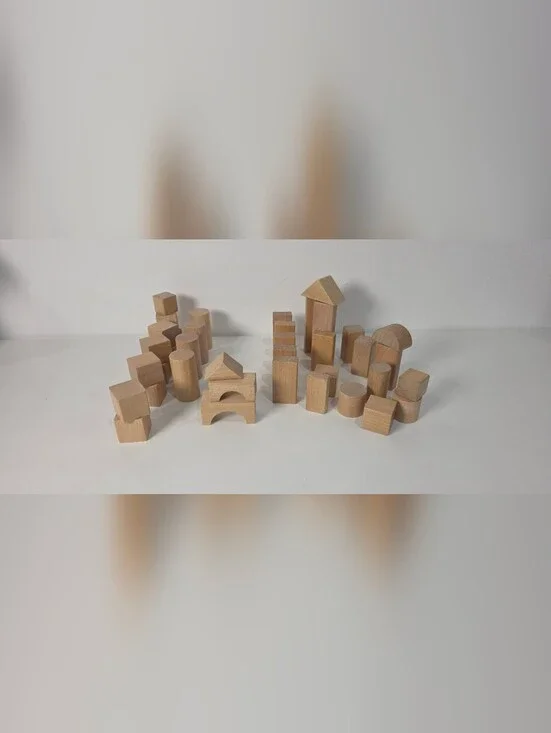 ⭐️Wooden Building Blocks Set for Kids - Neutral Wood 35 Pieces